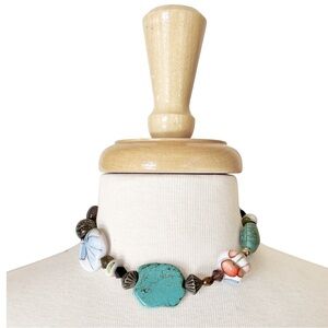 Turquoise and Multicolor Beaded Chunky Choker Necklace